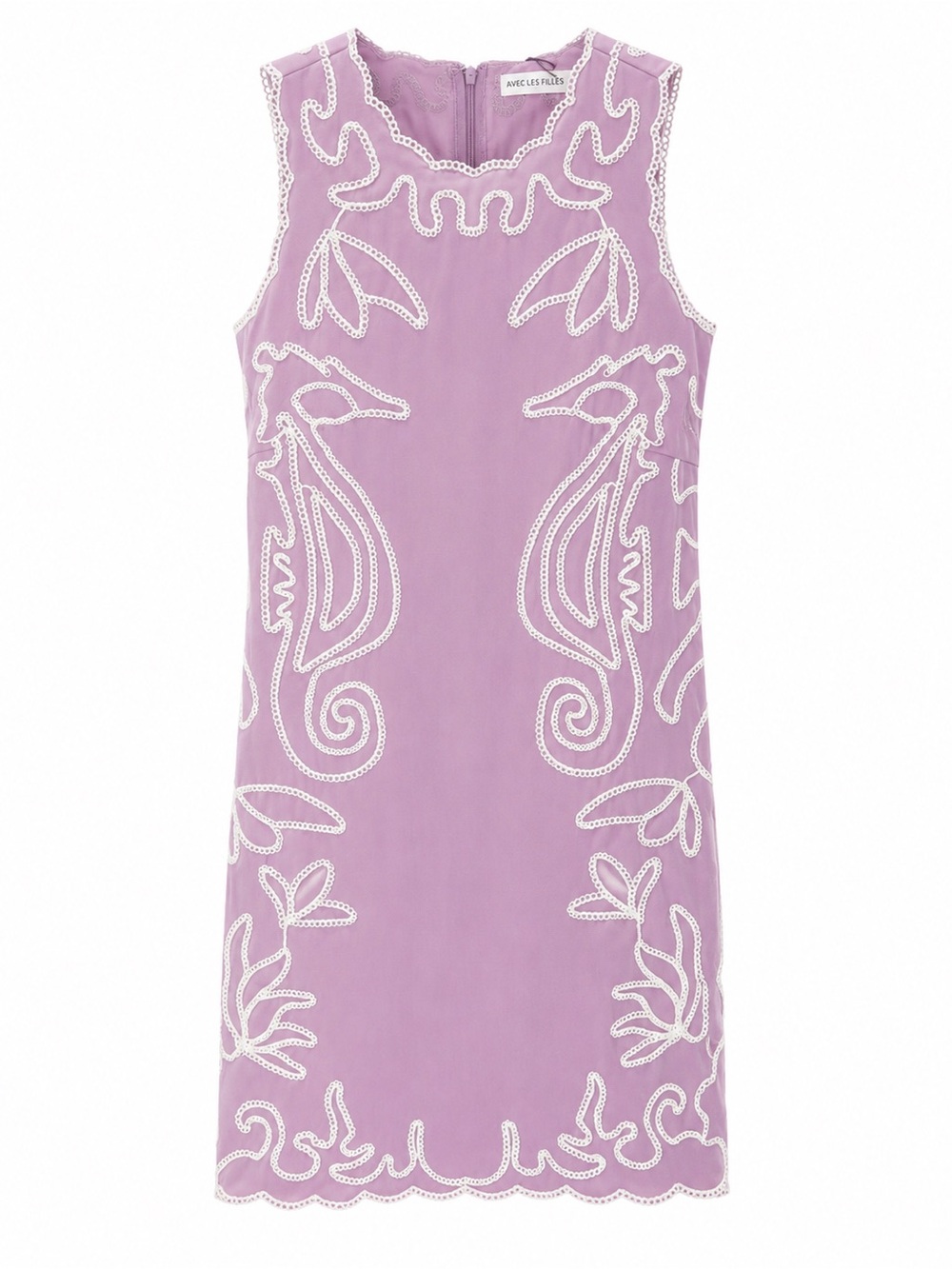 🌺 Avec Les Filles Lavender Embroidered Scallop Hem Shift Dress - Picture 7 of 8